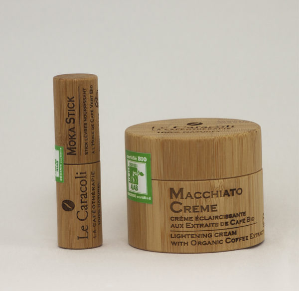 Macchiato crème - crème éclaircissante aux extraits de café bio - 50 ml + Moka Stick - stick à lèvres nourrissant à l’huile de café vert bio - 5 ml